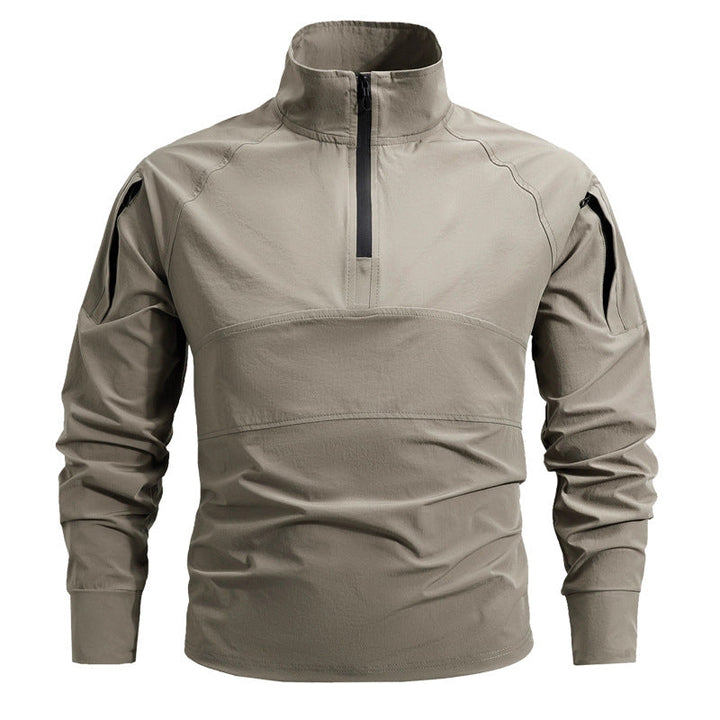 Herr Tactical Halv Dragkedja Softshell Pullover med Arm Fickor och Hög Krage