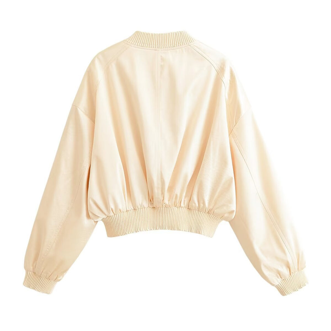 Dam Kort Satin Bomberjacka med Elastic Muddar