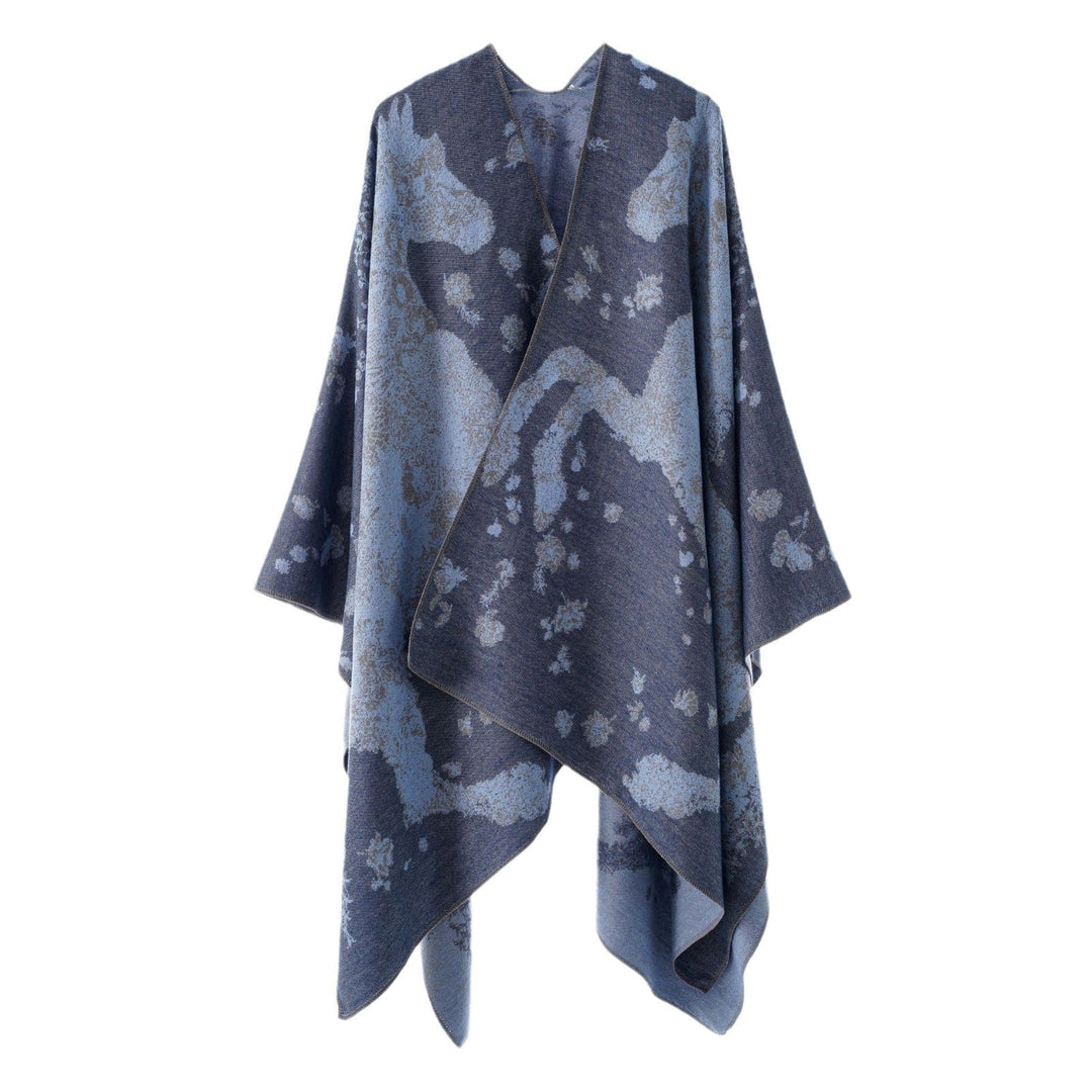 Dam oversized wrap poncho i kimono stil med fine jacquard tyg
