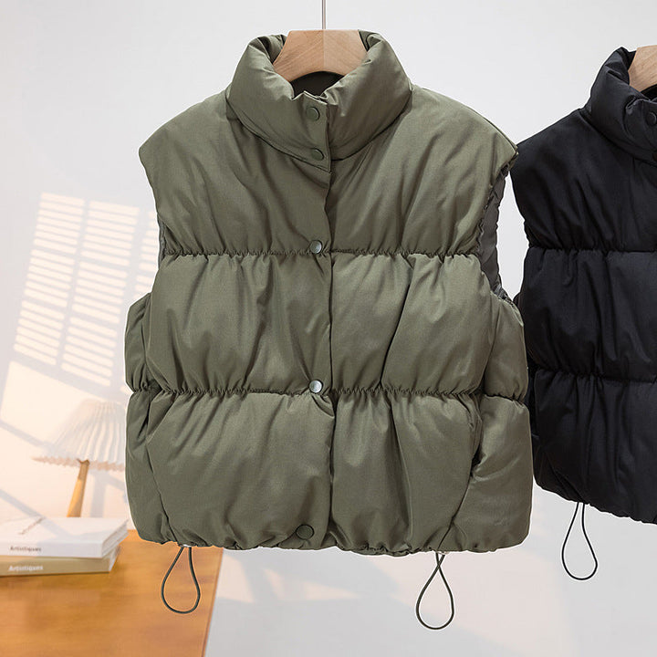 Dam kort vadderad väst med High ståkrage och Drawstring
