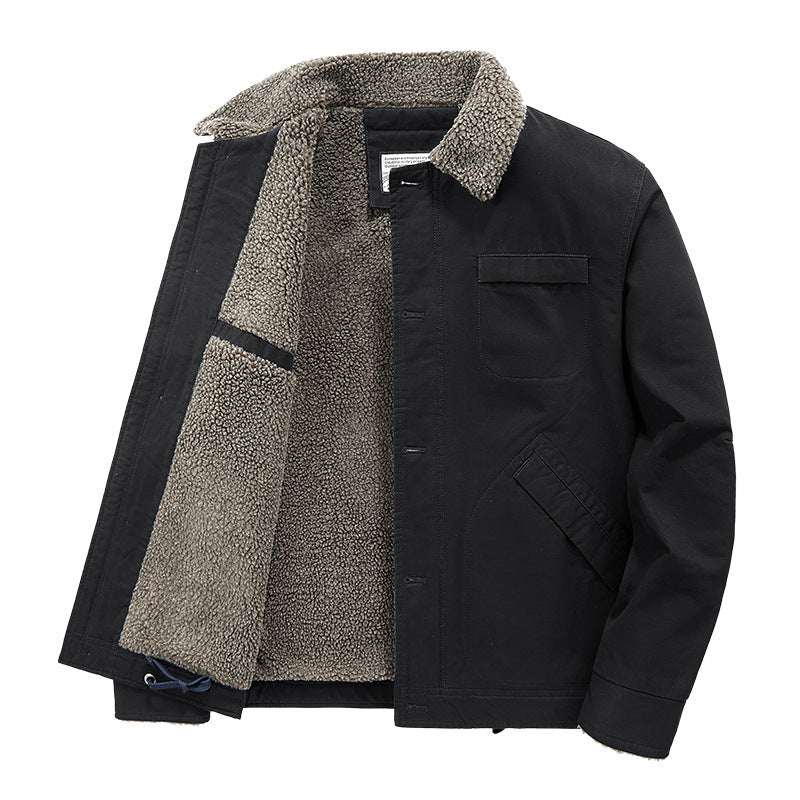 Herr Insulated Canvas Work Jacka med Sherpa Foder och Skjorta Krage