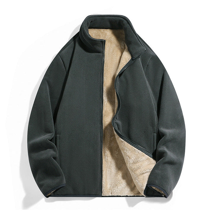 Herr Termisk Fleece Jacka med Mjuk Sherpa Foder och Stående Krage