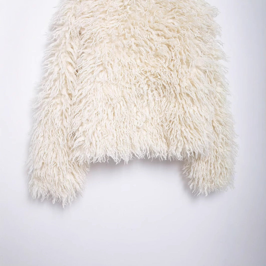 Dam kort jacka gjord Faux Fur med lång-Pile Shag Structure