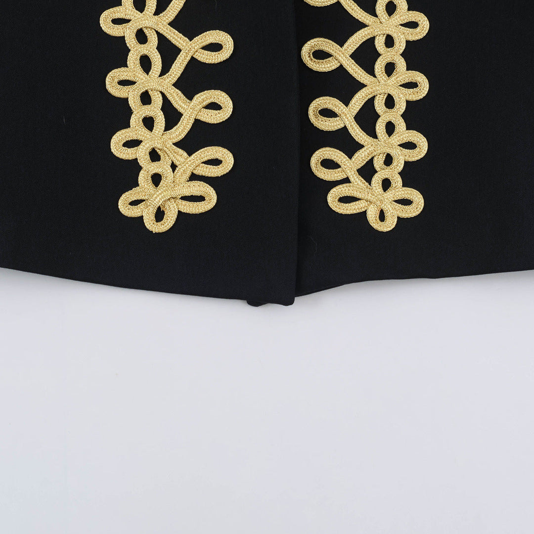 Dam Kort Parade Jacka i Military Look med Guld Embellished Cord Application