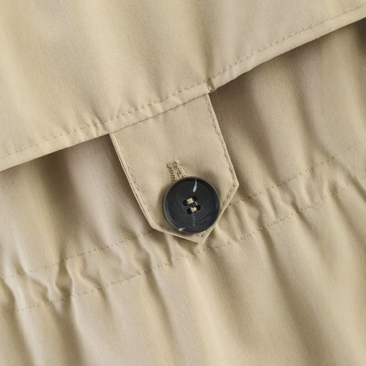 Dam Kort Trench-Stil Jacka med Midja med Dragsko och Check Foder