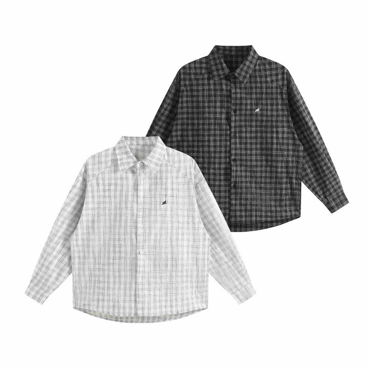 Unisex Oversized Skjorta Jacka Gjord av Lätt Bomullsblandning med Raglanärmar och Fin Rutigt Mönster