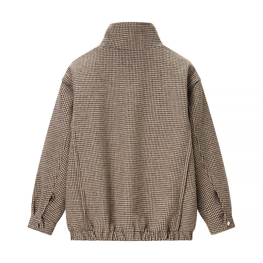 Dam kort oversize övergångsjacka in Houndstooth mönster med ståkrage och Elastic fåll