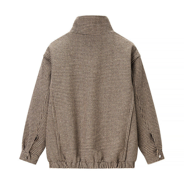 Dam kort oversize övergångsjacka in Houndstooth mönster med ståkrage och Elastic fåll