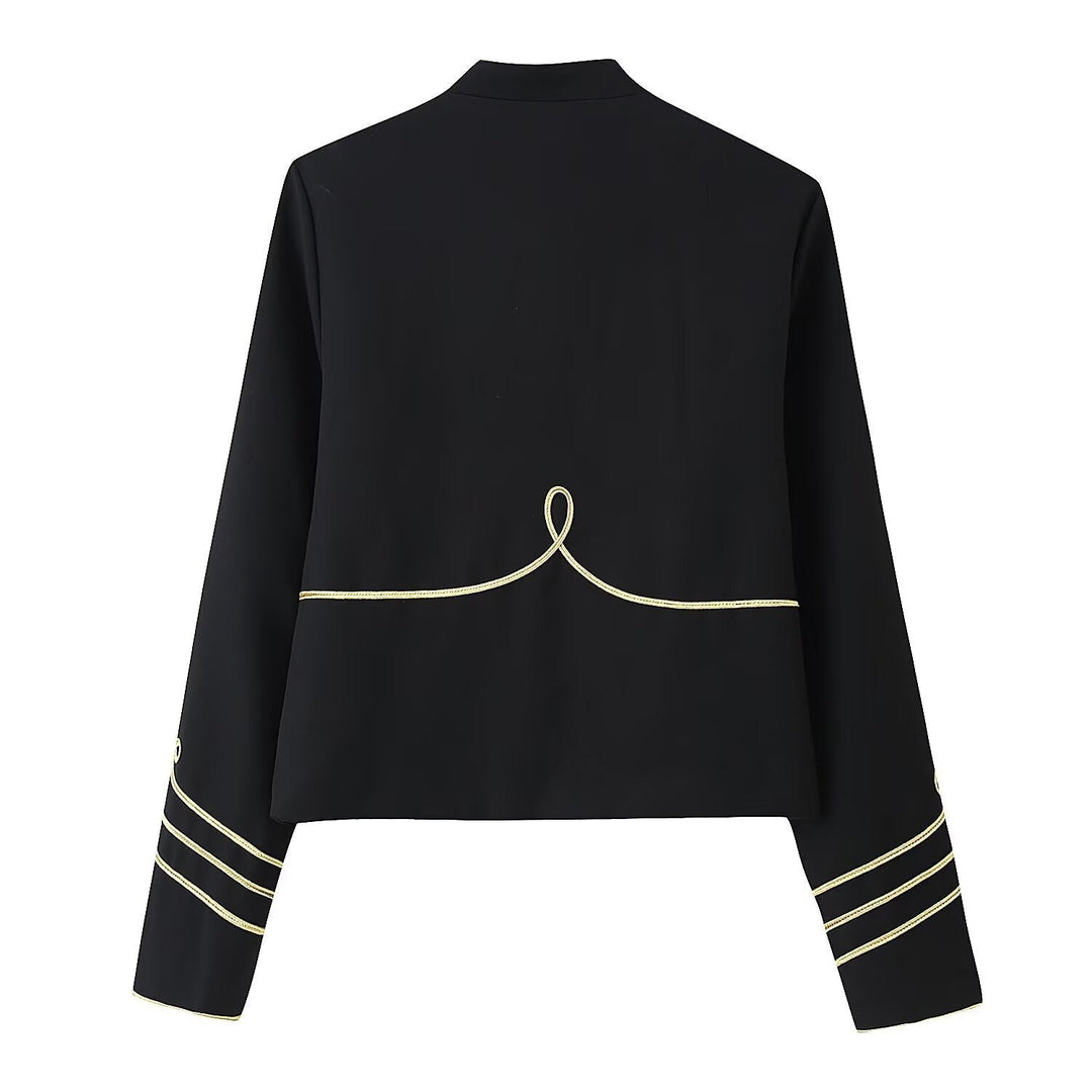 Dam Kort Military-Stil Blazer med Guld Kant Application