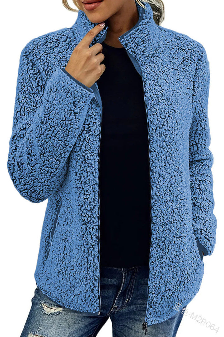 Dam cozy teddy fleecejacka med ståkrage och dragkedja