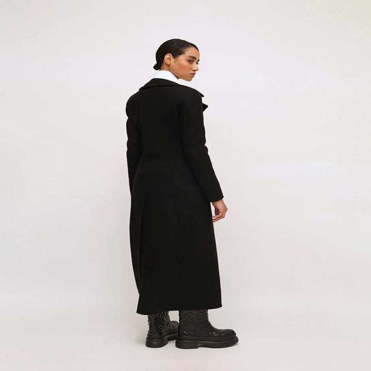 Dam elegant Floor-Length ullblandning lång kappa in Clean-skärning Double Breasted med Textured Shoulder Part