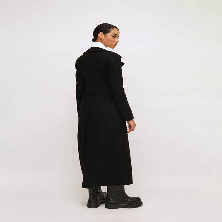 Dam elegant Floor-Length ullblandning lång kappa in Clean-skärning Double Breasted med Textured Shoulder Part