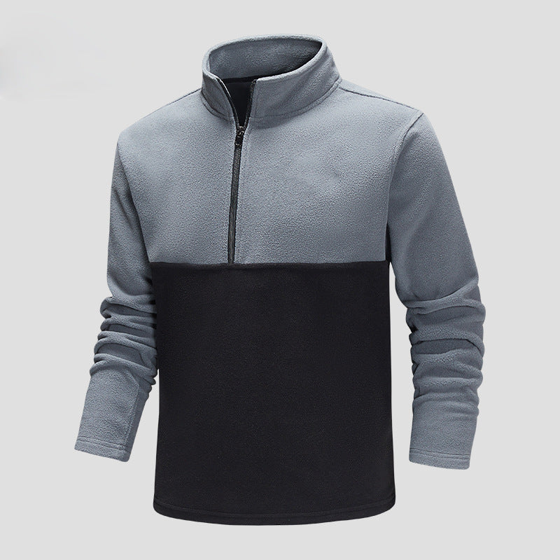 Herr Halv Dragkedja Fleece Pullover med Ståkrage, Colorblock Design &amp; Andningsbar Microfleece Quality