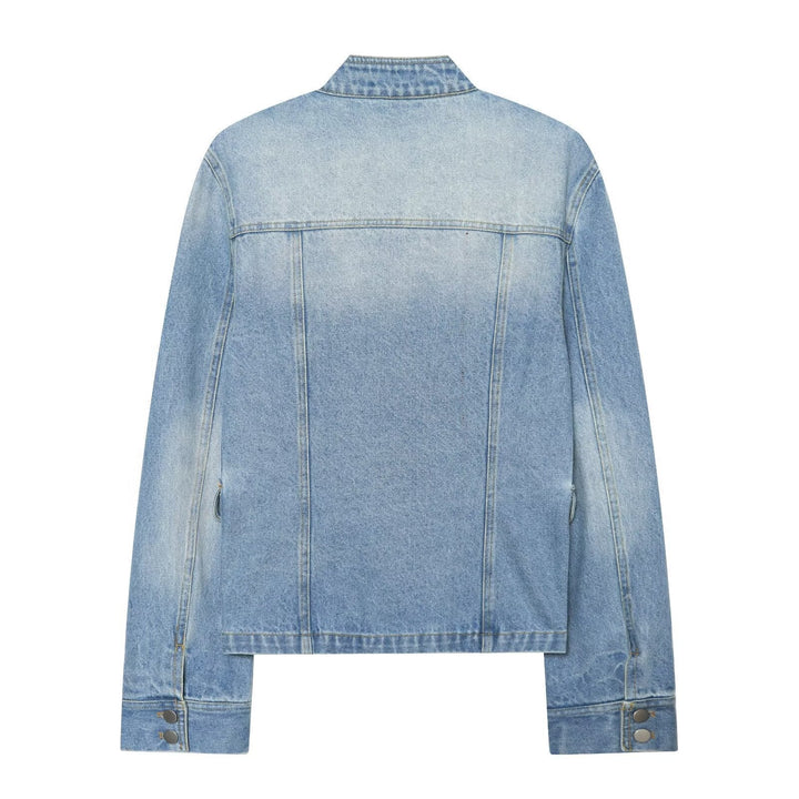 Dam Utility Stil Denim Kort Jacka med Epaulettes