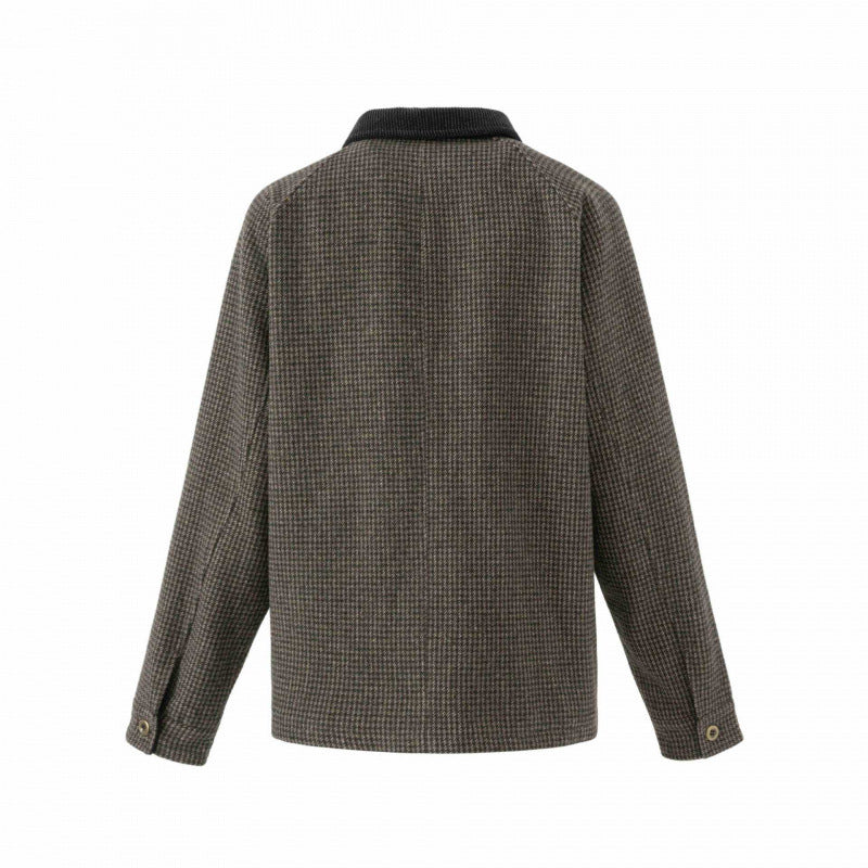 Herr Double-Breasted Ull Mix fältjacka i Houndstooth med Manchester Krage och fickor med lock