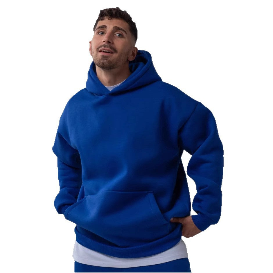 Herr Kraftig Fleece Boxig Luvtröja med Deep Axel Drop Reinforced Huva och Känguruficka