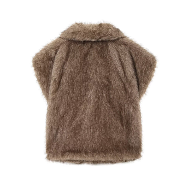 Dam Kort Faux Fur Väst med Voluminous Shawl Krage och Vadderad Foder