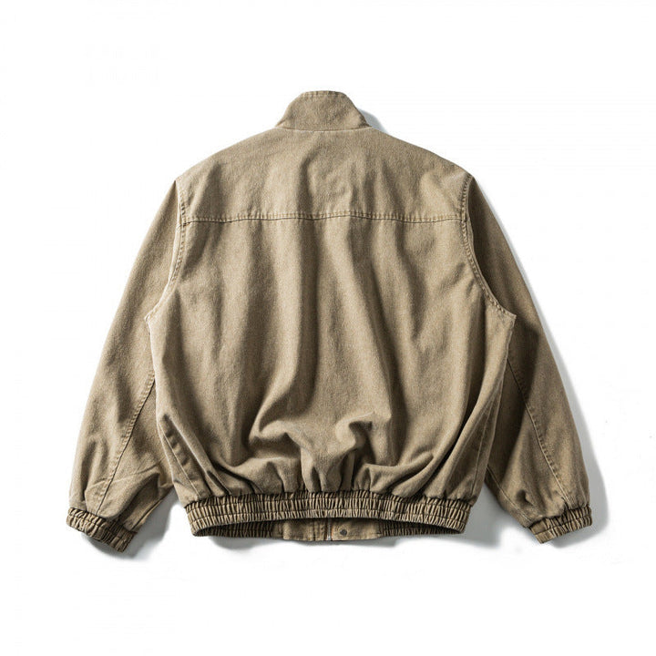 Herr boxig Canvas Blouson Jacka med Cord Trim, ståkrage och elastisk fåll