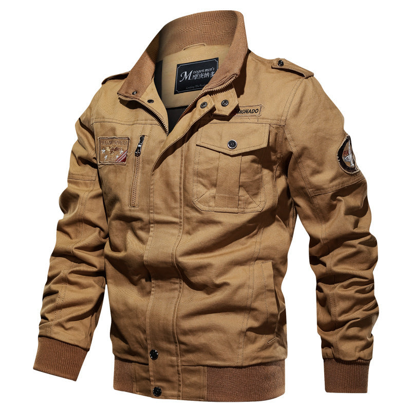 Herr Canvas Pilot Jacka i Utility Stil med Epaulettes och Zip Bröstficka