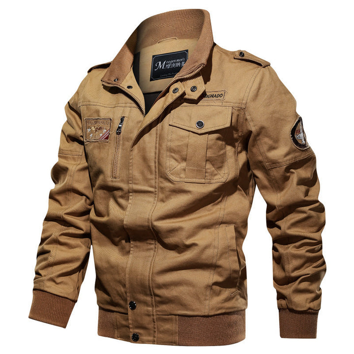 Herr Canvas Pilot Jacka i Utility Stil med Epaulettes och Zip Bröstficka