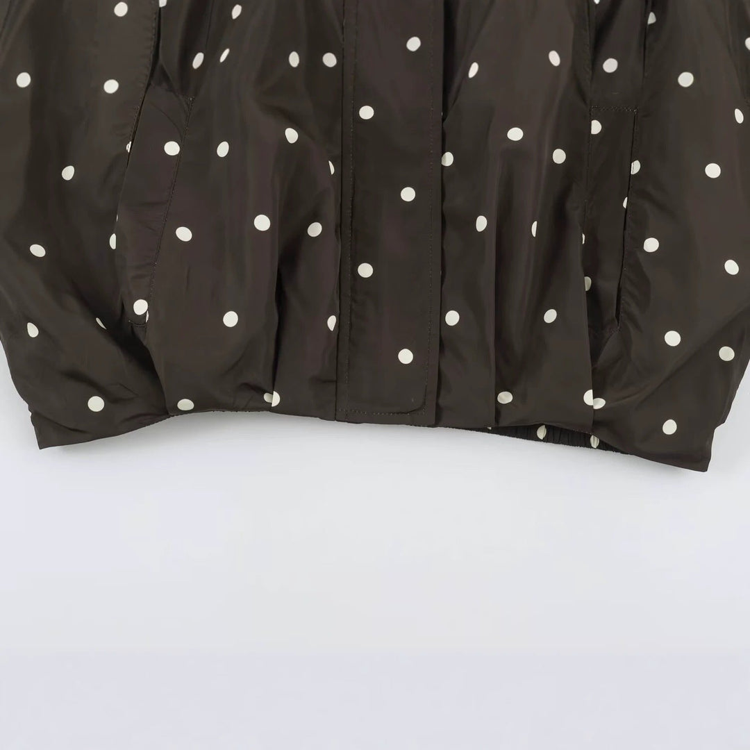 Dam Oversized Vindjacka med Dot Tryck, Hög Ståkrage och Elastic Fåll