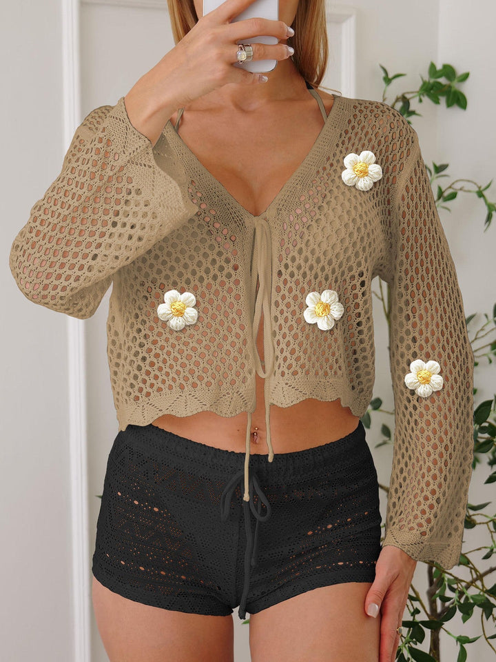 Dam lätt virkad jacka med floral detail