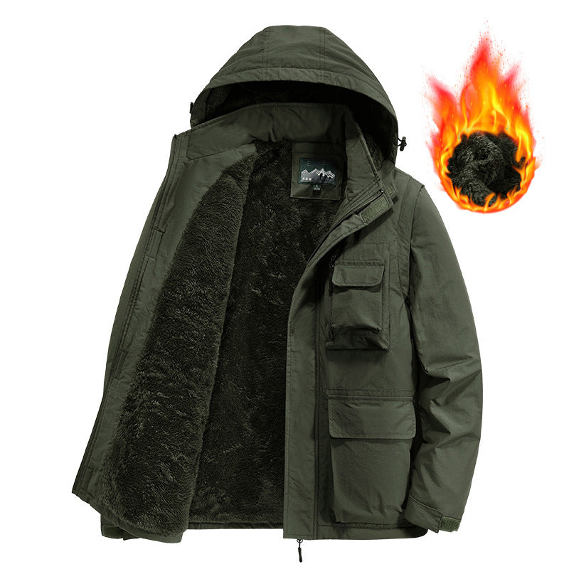 Herr Warming Multi-Function Parka med Teddy Fleecefoder, Huva och Utility Fickor