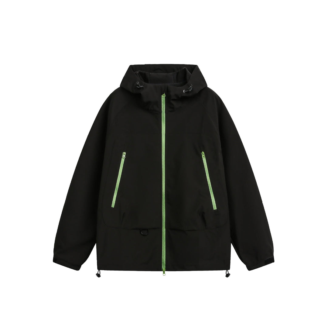 Dam Vattentät Softshell Regnjacka med Huva, Adjustable Fåll och Contrasting Dragkedjor