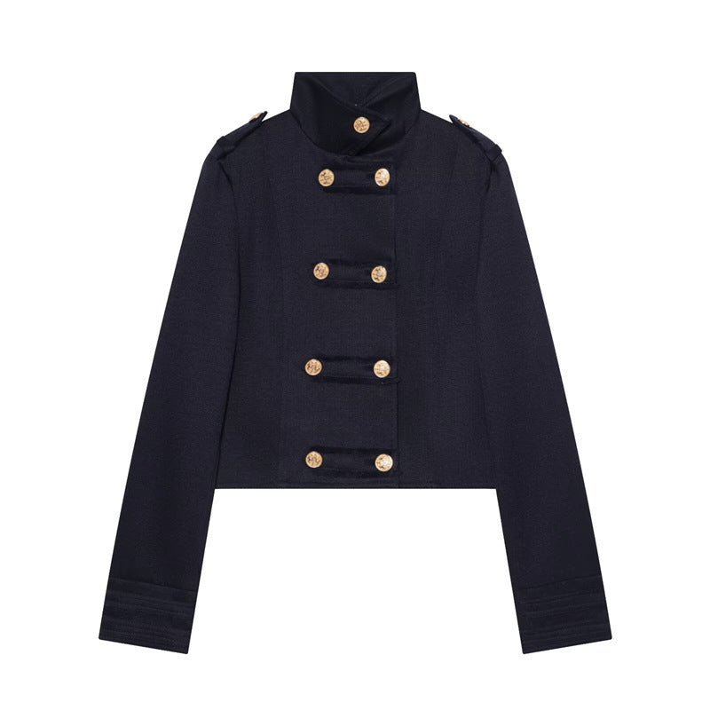 Dam kort Uniform jacka in Military stil med ståkrage och dekorativ knappslå
