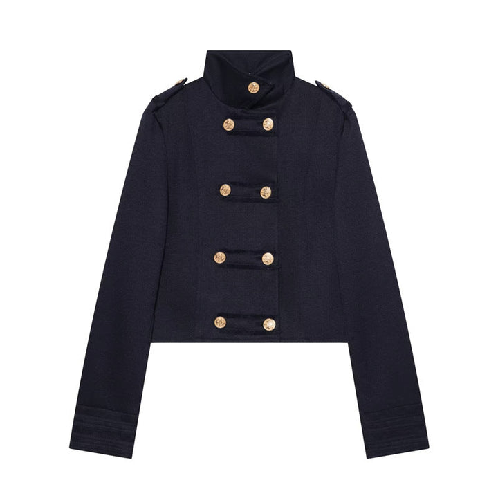 Dam kort Uniform jacka in Military stil med ståkrage och dekorativ knappslå