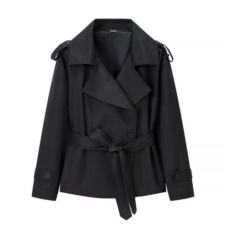 Dam Kort Skärning Skräddarsydd Trenchcoat med Knytbälte och Epaulettes