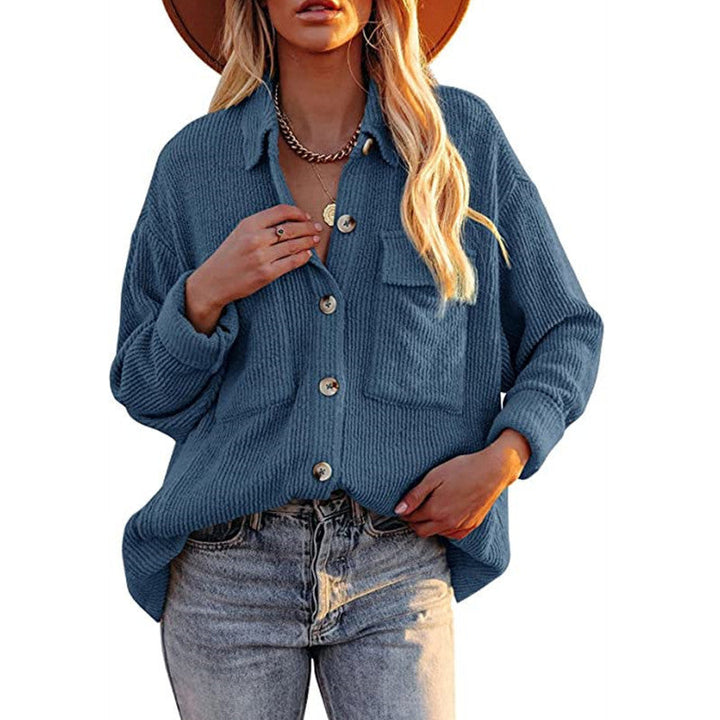 Dam oversized Fine stickad Shirt jacka med knäppning och Brusttaschen