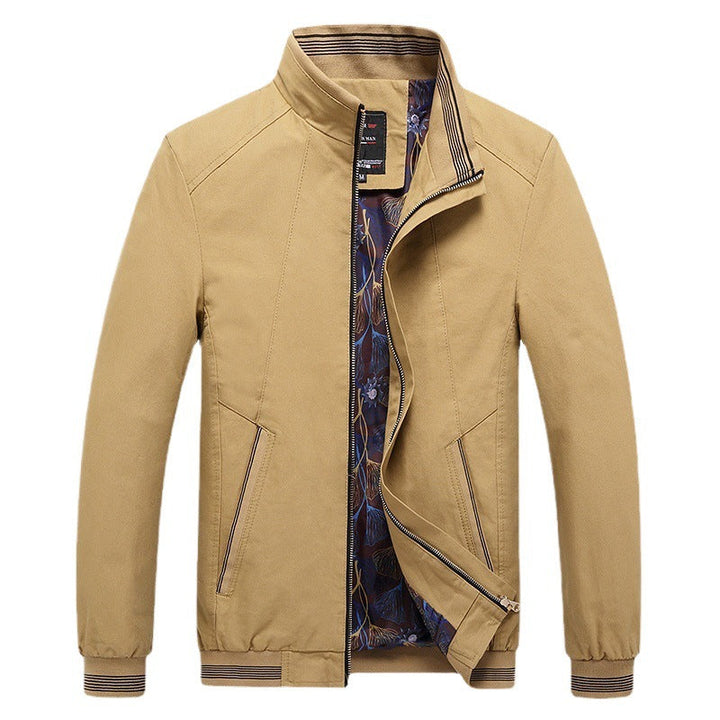 Herr Lätt Harrington Jacka med Ståkrage, Dold Dragkedja, Randig Ribbstickade Muddar &amp; Patterned Foder