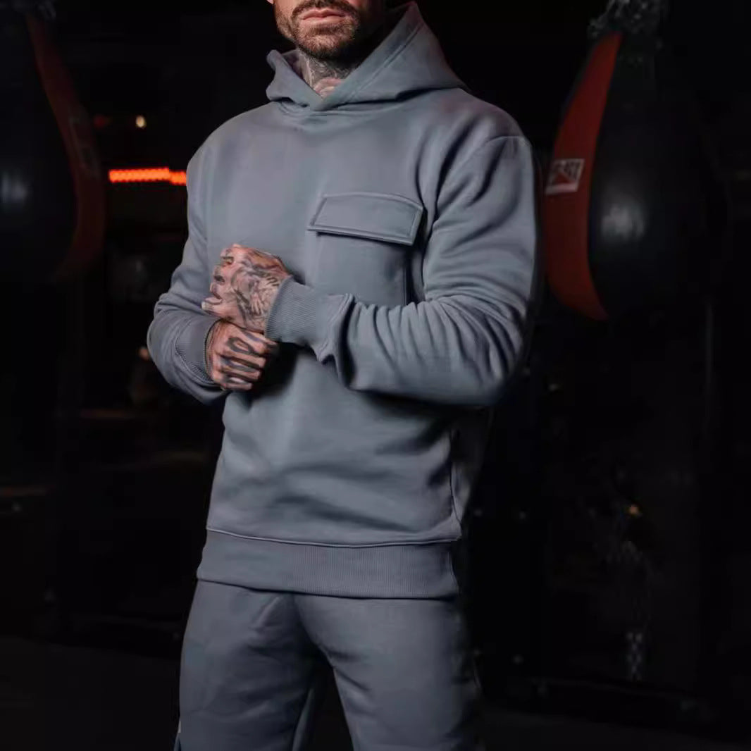 Herr Ledig Athletic Luvtröja med Lapp Ficka Gjord av Kraftig French Terry