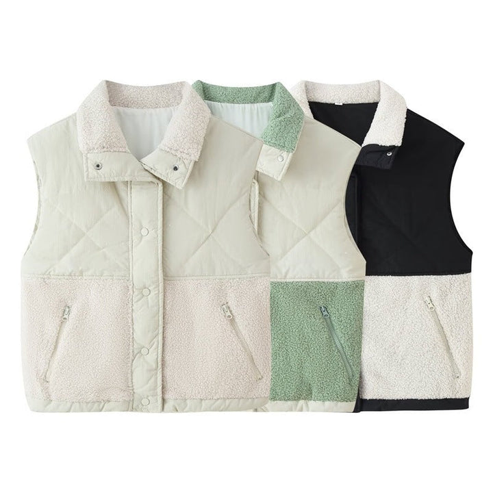Dam Quiltad Väst med Teddy Fleece Insert, Ståkrage och Dragkedja Fickor