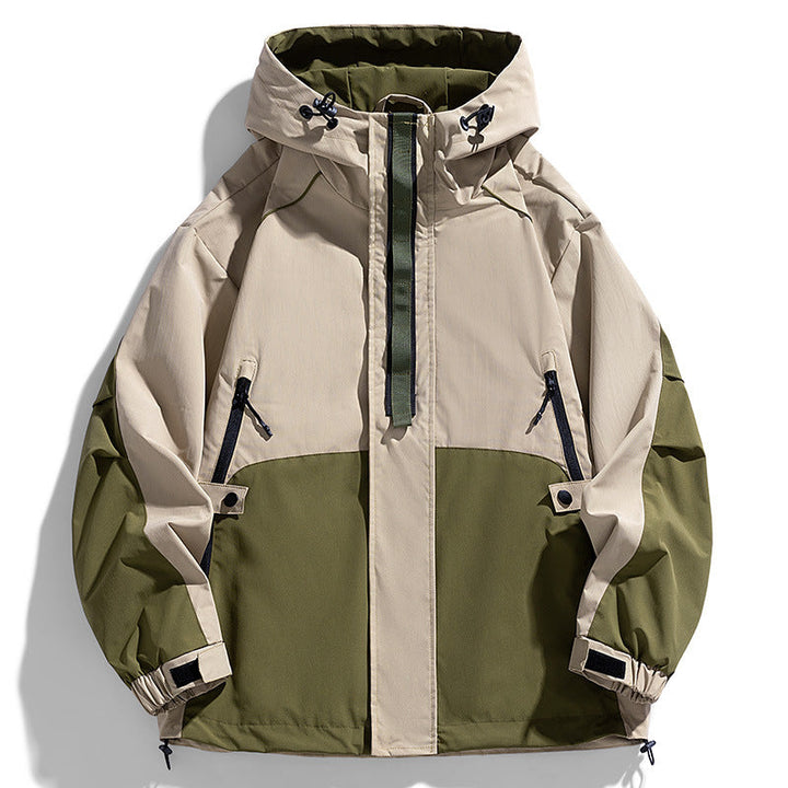 Unisex lätt två-tone wind och rain jacka med huva, dragsko och zip fickor
