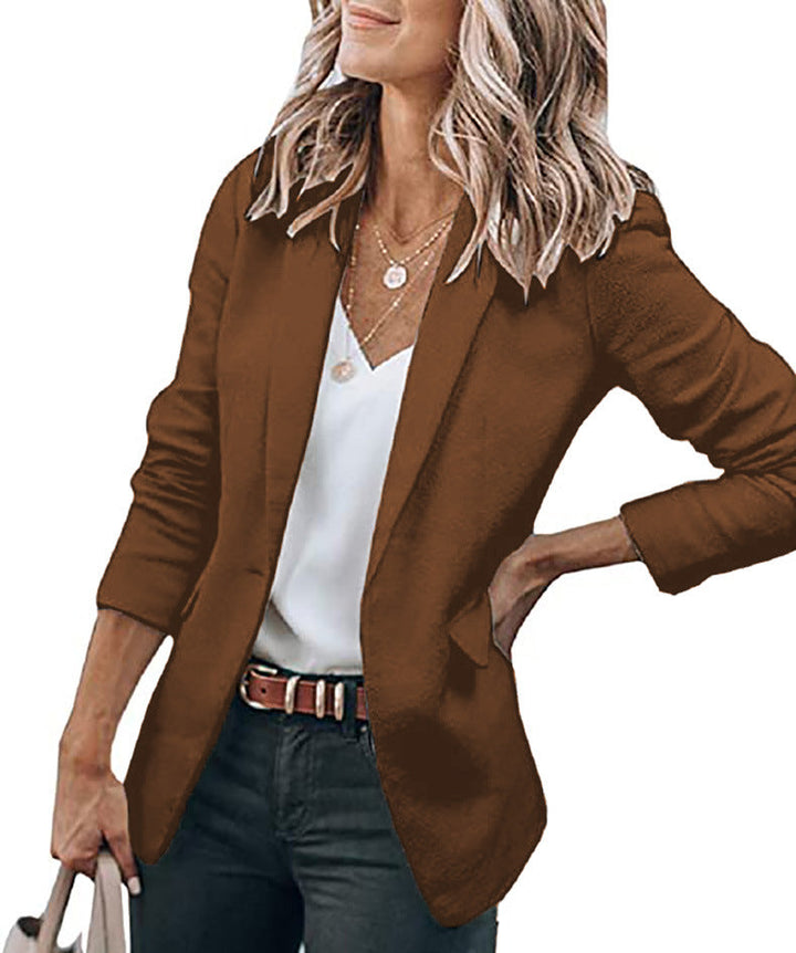 Dam lätt lång blazer med Gathered 3/4 ärmar och utanpåfickor