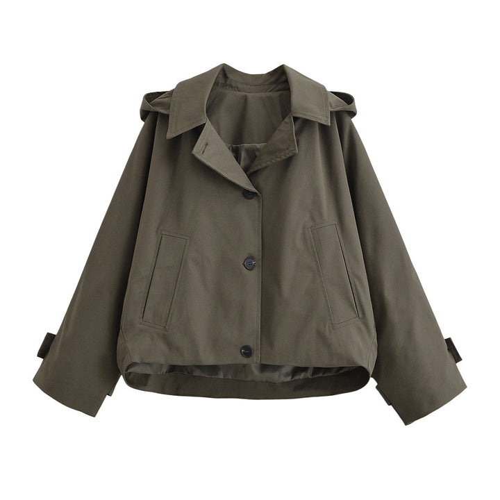 Dam Kort Oversized Trenchcoat med Slagkrage och Epaulettes