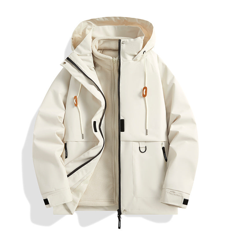 Herr Multi-Layer Softshell Utilityjacka med Integrated Fleece Inre Jacka, Dragsko Huva och Multi-Functional Fickor