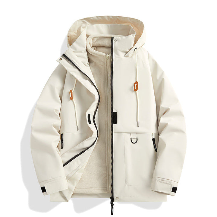 Herr Multi-Layer Softshell Utilityjacka med Integrated Fleece Inre Jacka, Dragsko Huva och Multi-Functional Fickor