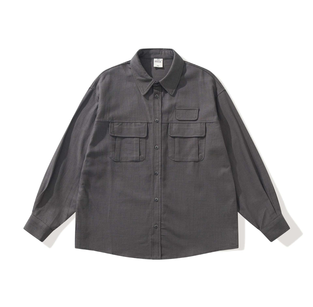 Herr funktion overshirt med large fickor med lock och boxig skärning