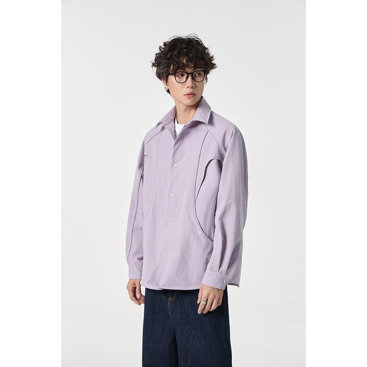 Dam Oversized Skjorta Jacka med Curved Seam och Tryckknappsslå