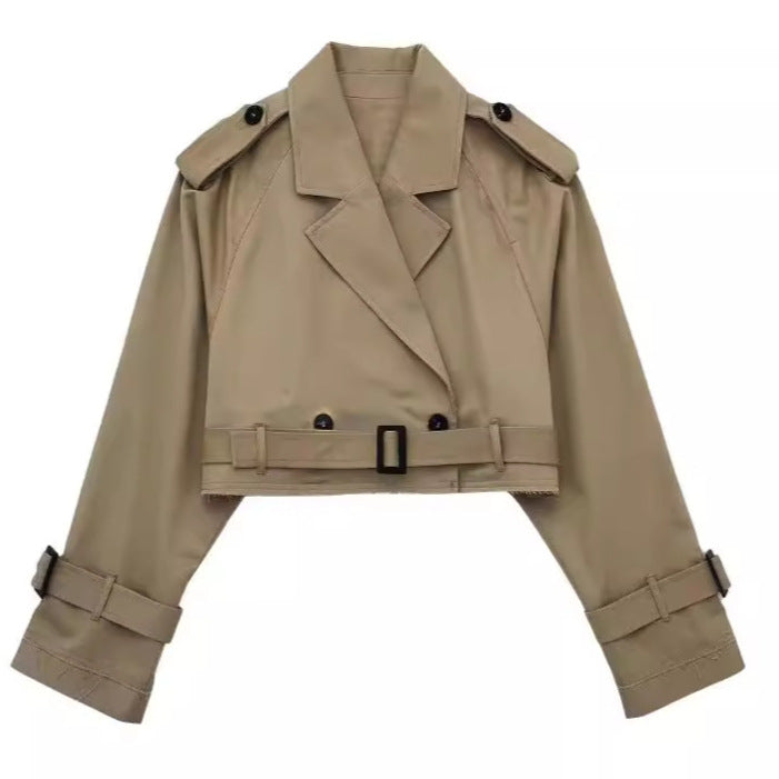 Dam kort trenchcoat med midjebälte, Epaulettes, och justerbar ärm Straps