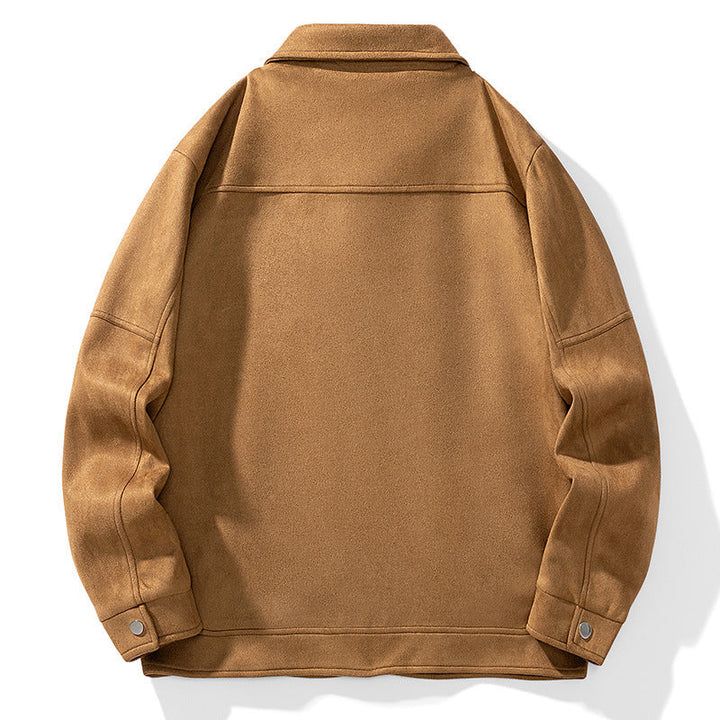 Herr Suede-Look Trucker Jacka med Quiltad Foder och Lock Fickor