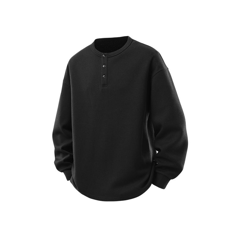 Herr Waffle Structure Henley Termisk Skjorta med Knapplist och Avslappnad Passform Drune