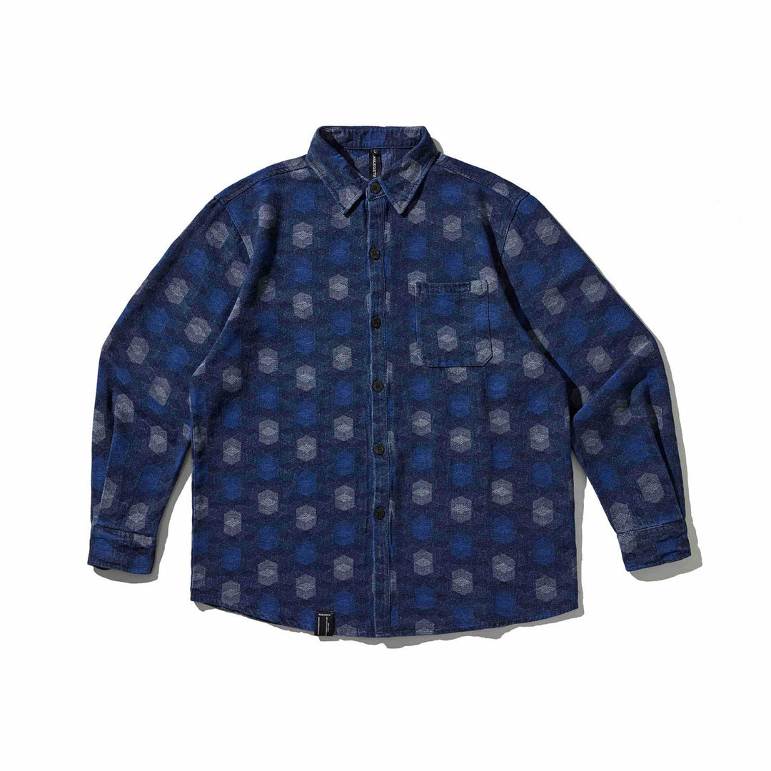Herr skjortjacka i denim look med geometric jacquard mönster