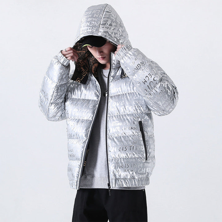 Herr Reflective Quiltad Down-Look Jacka med Huva och Heltäckande Tryck