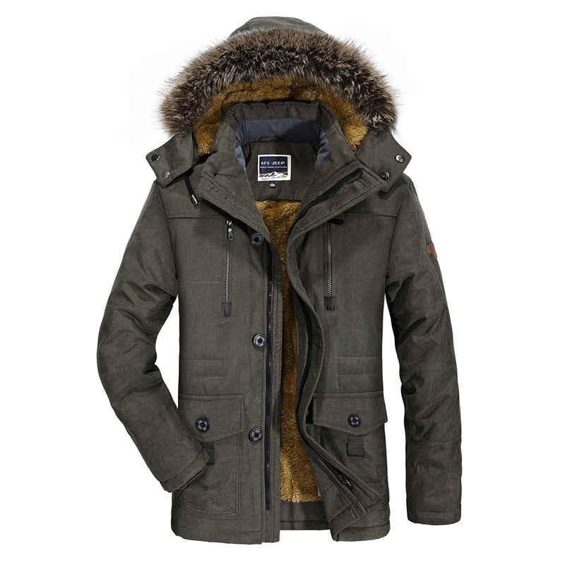 Herr Högkvalitativ Vinter Parka i Canvas Stil med Uttagbar Faux Fur Krage och Termisk Foder