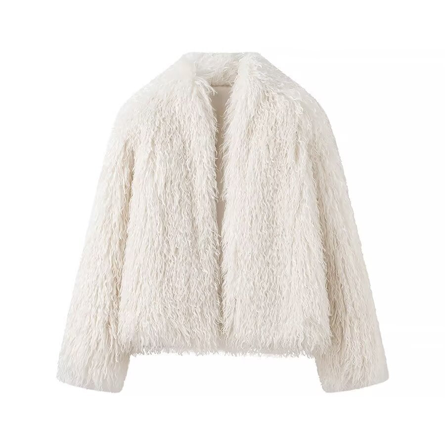 Dam kort Plush Faux Fur jacka med Voluminous Texture