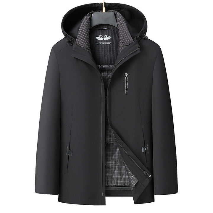 Herr Softshell Parka med Quiltad Termisk Foder och Huva